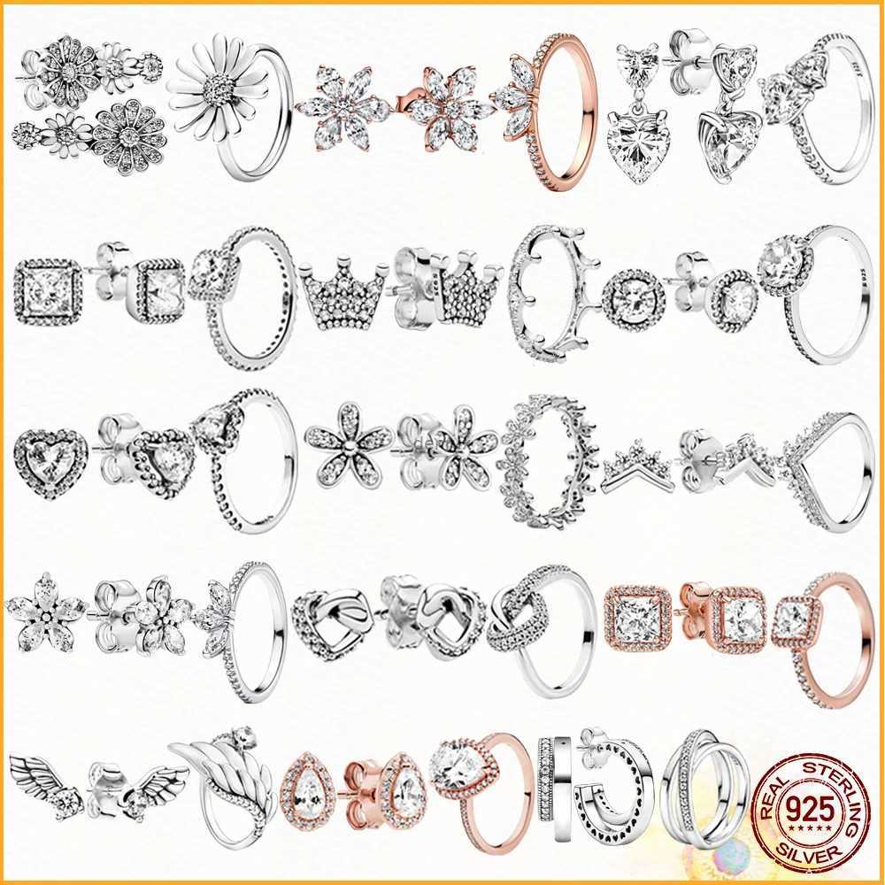 Band Rings New 925 Sterling Silver Shiny Plant Specimen Cluster Ring Fit Pandore Ear Studs Earrings Diy Combination Women Gift First Choice S2607-image-936369991