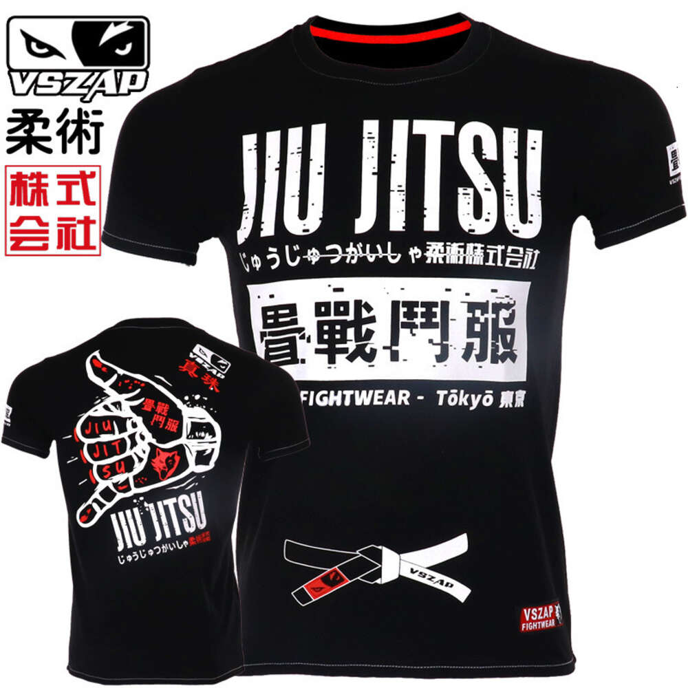 Vszap Finger Fiess Trendy Men&#039;s T-shirt Jiu Jitsu Short Sleeve Judo Black Belt Brazil Combat Fighting Training Wear-image-936768991
