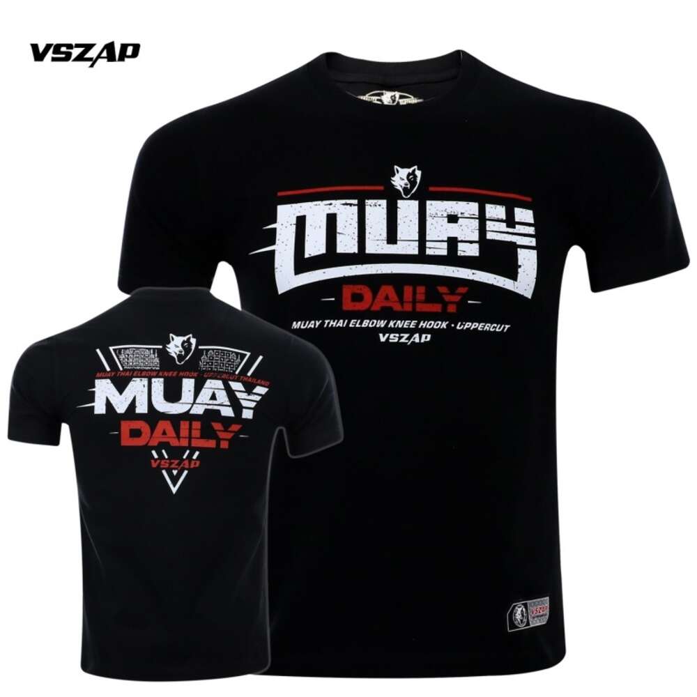 VSZAP Fighter Sports Thai Boxing Short Sleeve T-shirt Pure Cotton Casual Personalized Running Suit Fighting Fiess Top-image-936771430