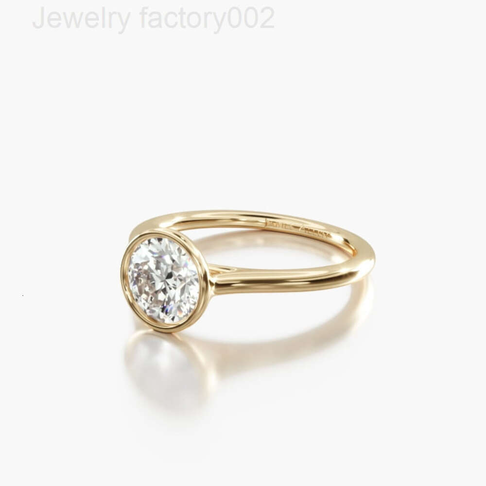 newAAA GEMS 18K Yellow Gold Lab Grown Diamonds VVS1 Moissanite Rings Comfort Fit Bezel Set Solitaire Engagement Ring