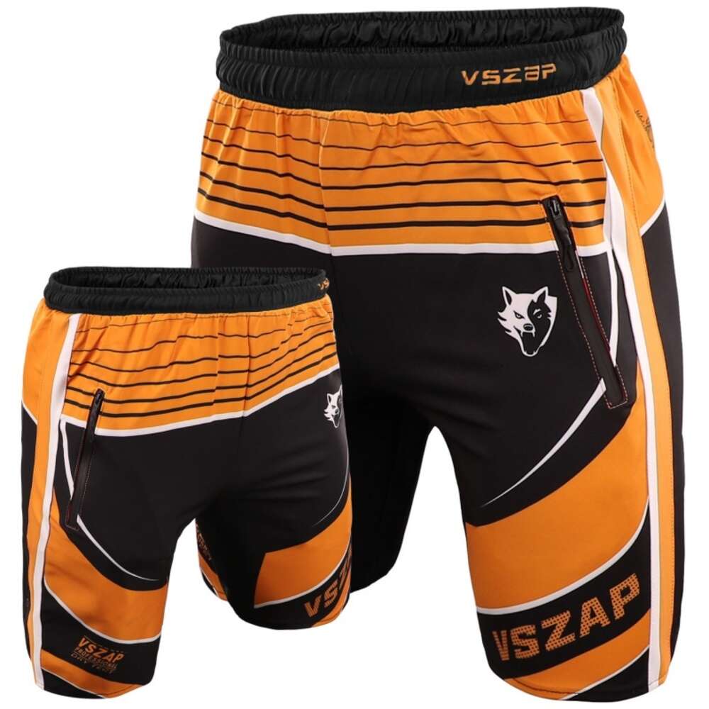 Vszap Sports Shorts MMA Breathable Training Wrestle Pants Outerwear Season Muay Thai Fiess Orange Running Fight-image-936760275
