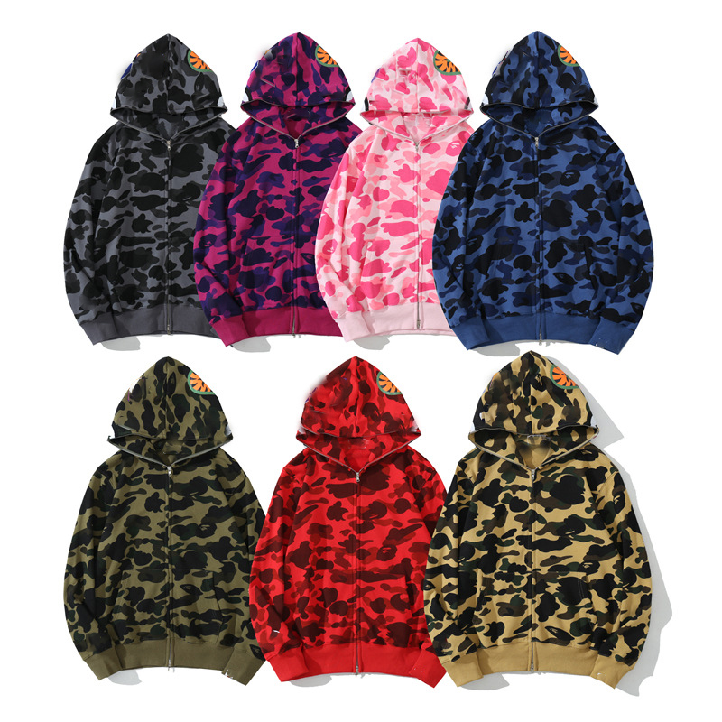 Designer Mens Hoodie Full Zip Up Shark Hoodies Womens Camouflage Print Jacket Hoody Hooded Sweatshirt Sweater Long Sleeve Tech Fleece Clothing As-image-937081702