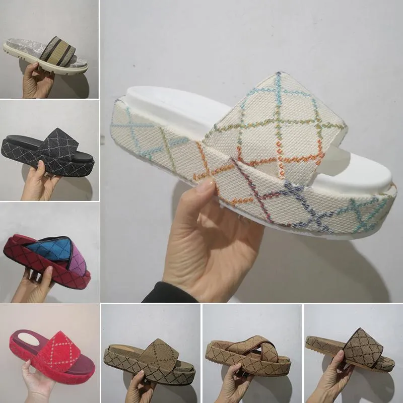 Designer Slipper Womens Fashion Embroidered Canvas Flat Mules Platform Embroidered Linen High Heel Sandal Platform Sliders Shoes-image-936975770