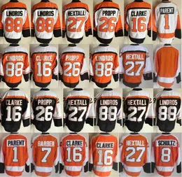 Men Hockey Vintage Retro 26 Brian Propp Jerseys 1 Bernie Parent 7 Bilrber 8 Dave Schultz 88 Eric Lindros 16 Bobby Clarke 27 Ron Hext