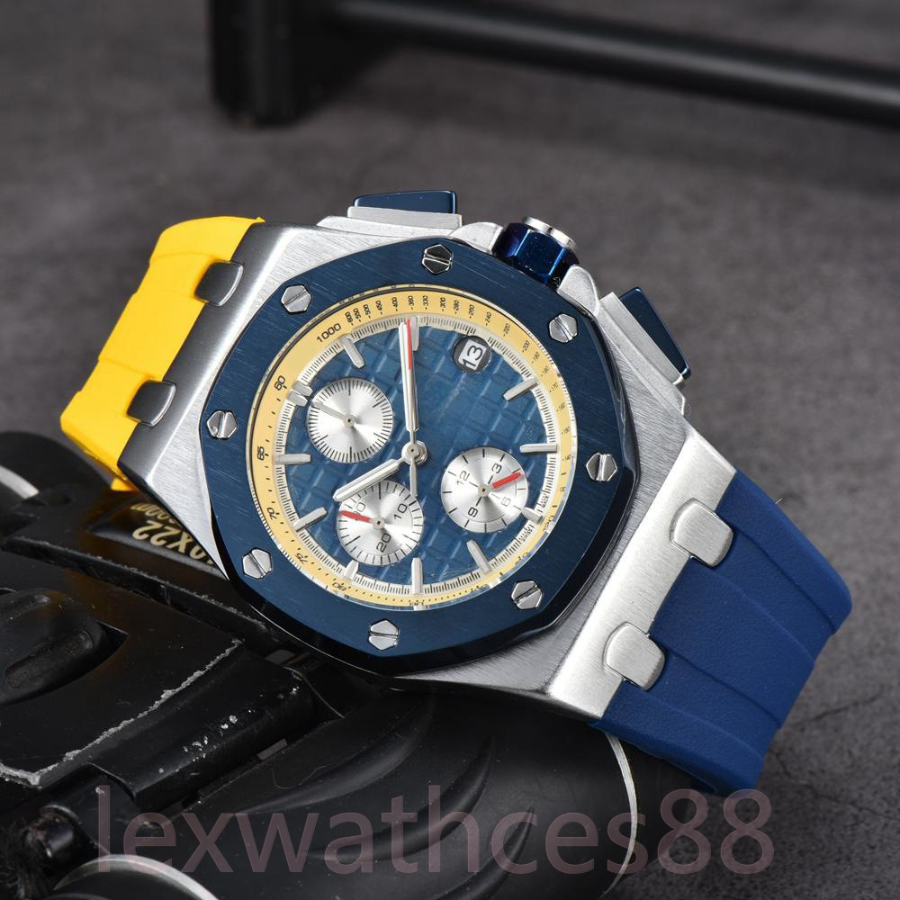 Audemars Luxury Designer's New Color Matching Oak Offshore Quartz APs Watch 26238 42mm Stainless Steel High Quality Montre de Luxe Natural Rubber Band for Men 
