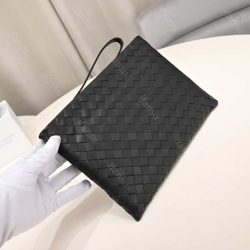 Luxury Brand Bag Genuine Leather Clutch Bag High-End Designer Business Bag Fashion Hand Woven File Bag Large Capacity Minimalist Style Travel Bla-image-937218949