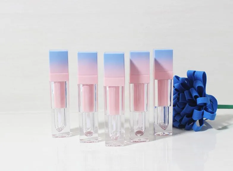 200 unids/lote tubo cuadrado vacío de brillo de labios gradiente rosa azul plástico elegante lápiz labial líquido envases cosméticos 5ml muestra BJ