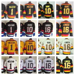 Vancouver``Canucks``New Retro Ice Hockey Jerseys 1 Kirk Mclea 10 Pavel Bure 16 Trevor Linden Stitched Jersey