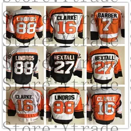 Top CCM Vintage Hockey Jersey 27 Ron Hextall 88 Eric Lindros 16 Bobby Clarke 28 Giroux Orange Jersey 1 Bernie Parent 7  Barber Retro Ice Jerseys White Black ed