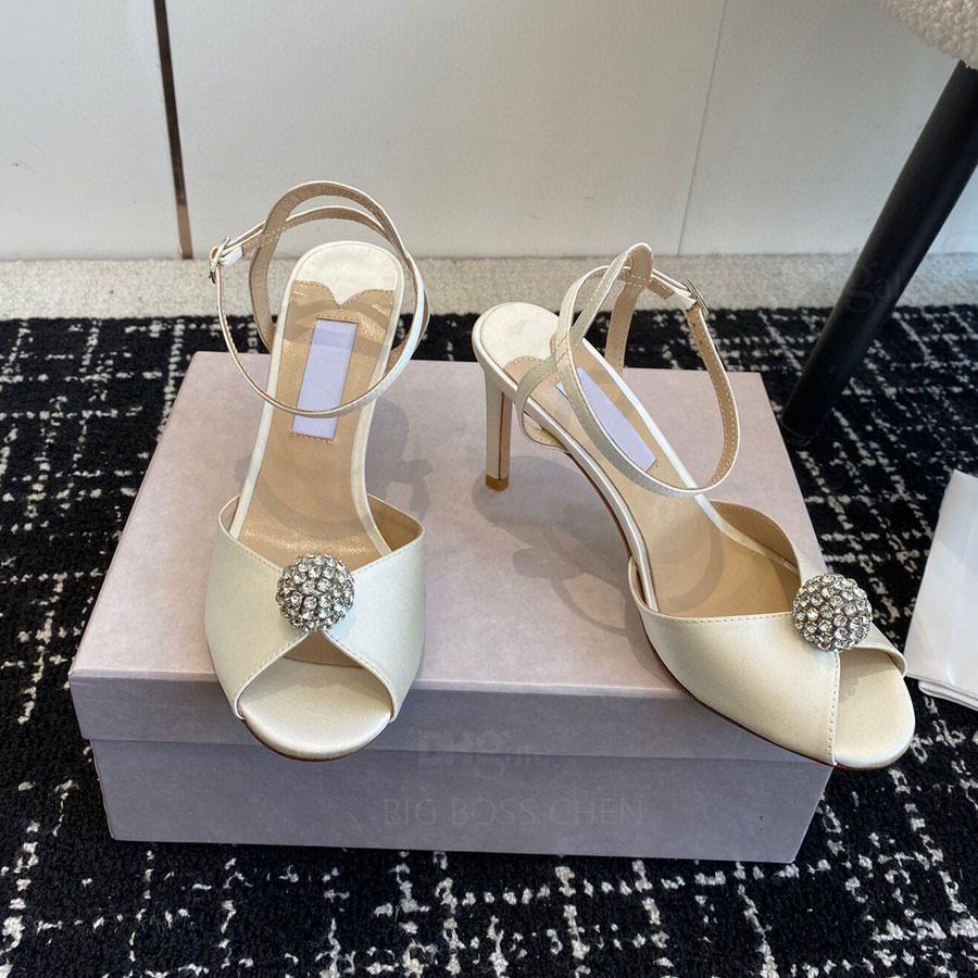 Pearl Decoration Lace Silk High-heeled sandals ankle strap Rhinestone crystal Dress shoes Luxury designer stiletto heels Dinner party shoes women-image-937105259