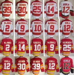 Vintage Retro Hockey 14 Theoren Fleury Jersey 25 Joe Nieuwendyk 30 Mike Vernon 39 Doug Gilmour 12 Jarome Iginla 2 Al Macinnis 9 Lanny