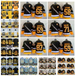 2021 Reverse Retro 87 Sidney Crosby Hockey````Jerseys 71 Evgeni Malkin 59 Jake Guentzel 58 Kris Letang 66 Lemieux 21/22 Alternate Black