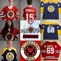 Sj98 IRISH TV Series Letterkenny Jersey 15 POWELL 69 SHORESY 68 Shamrocks 85 NAPPY BOY 100% Stitched Ice Hockey Jerseys