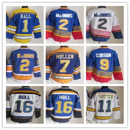 Men Al Innis Vintage Hockey Jerseys Brett Hull Glenn Hall Joe Mullen Shayne Corson Brian Sutter Ed Retro Uniforms Blue White