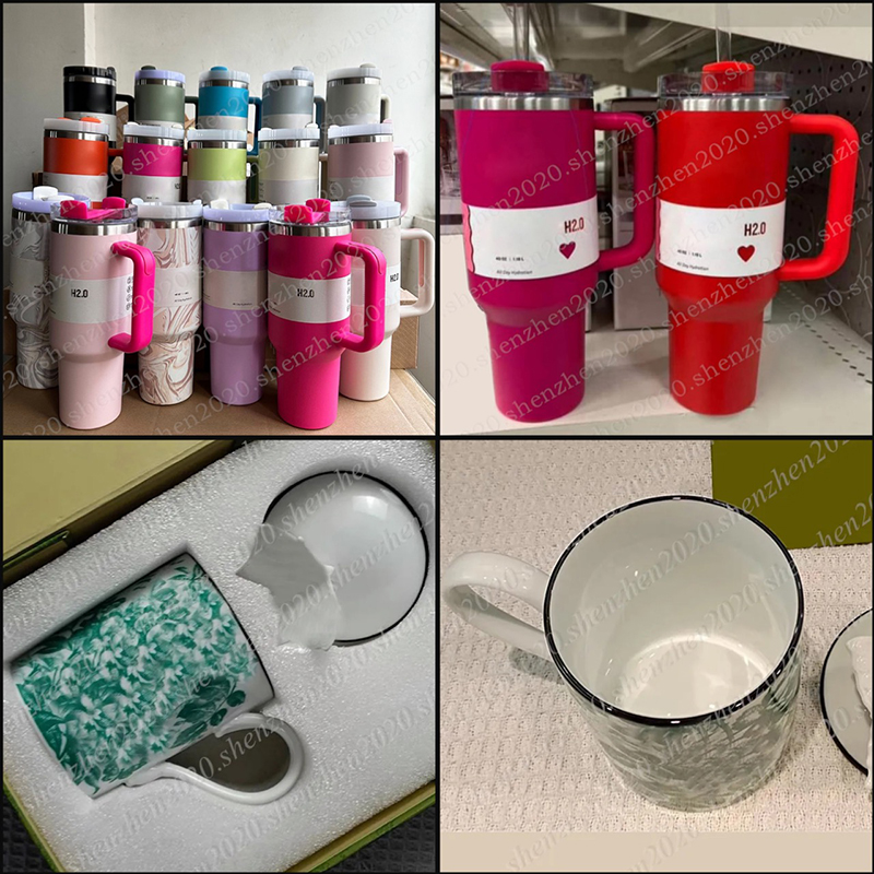 Brand 40oz Stainless Steel Tumbler 2.0 With Handle LOGO Lid Straw Big Capacity Water Bottles and Cute Mug Cup with Gift Box Ceramic Water Couple-image-746394226