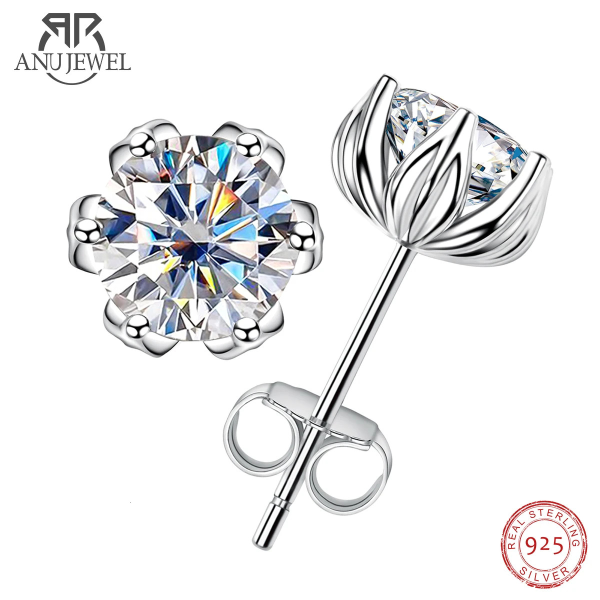 AnuJewel 2cttw D Color Diamond Lotus Stud Earrings 925 Sterling Silver Flower For Woman Gifts Wholesale 240109