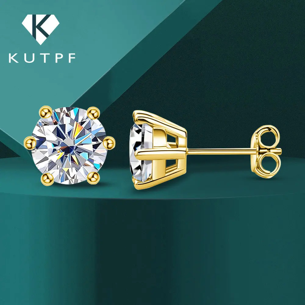 6Prong Setting Classicl Stud Earrings 925 Silver Plated Yellow Gold Brilliant Round Cut Diamond Ear Studs with GRA 240109