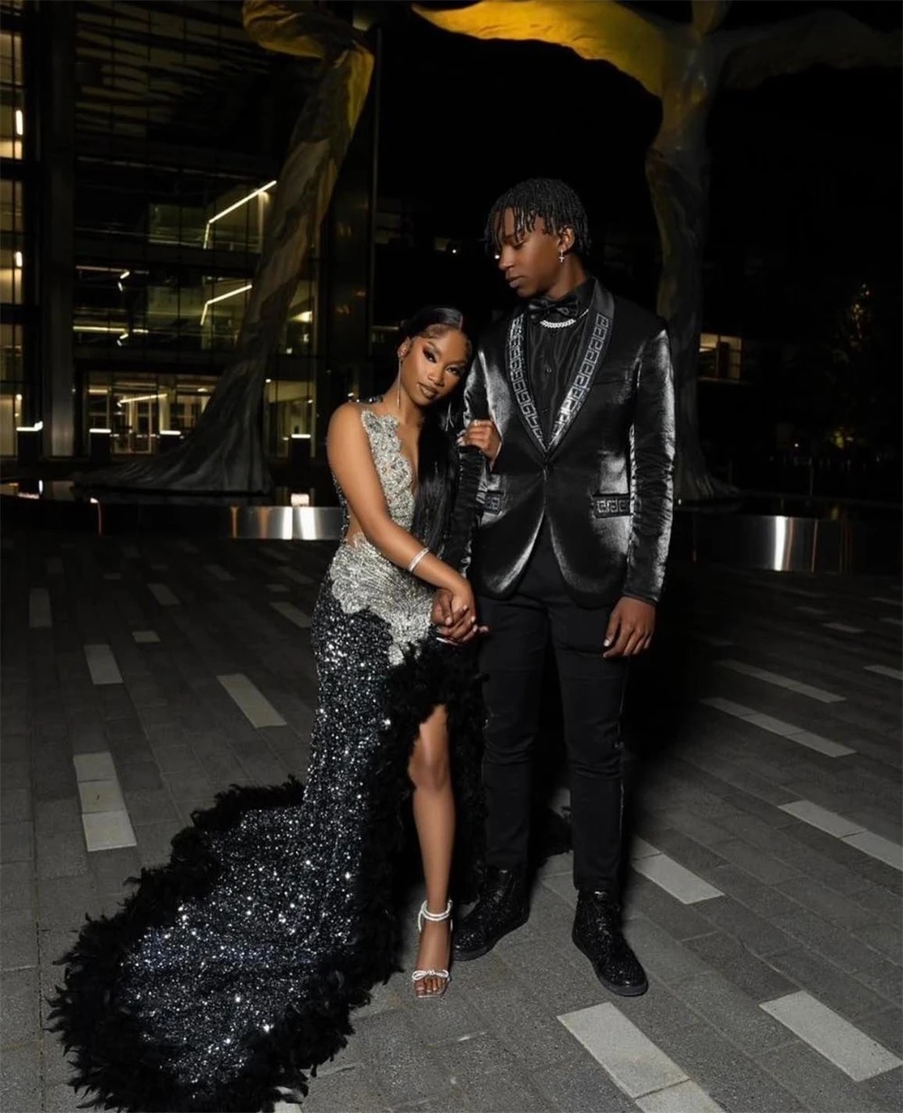 FAITHES DE SEQUIN TRAIN RAISE ROUNIQUE Prom 2024 Black Girl African Sirène Africain Robe élégante pour les robes de fête d'anniversaire