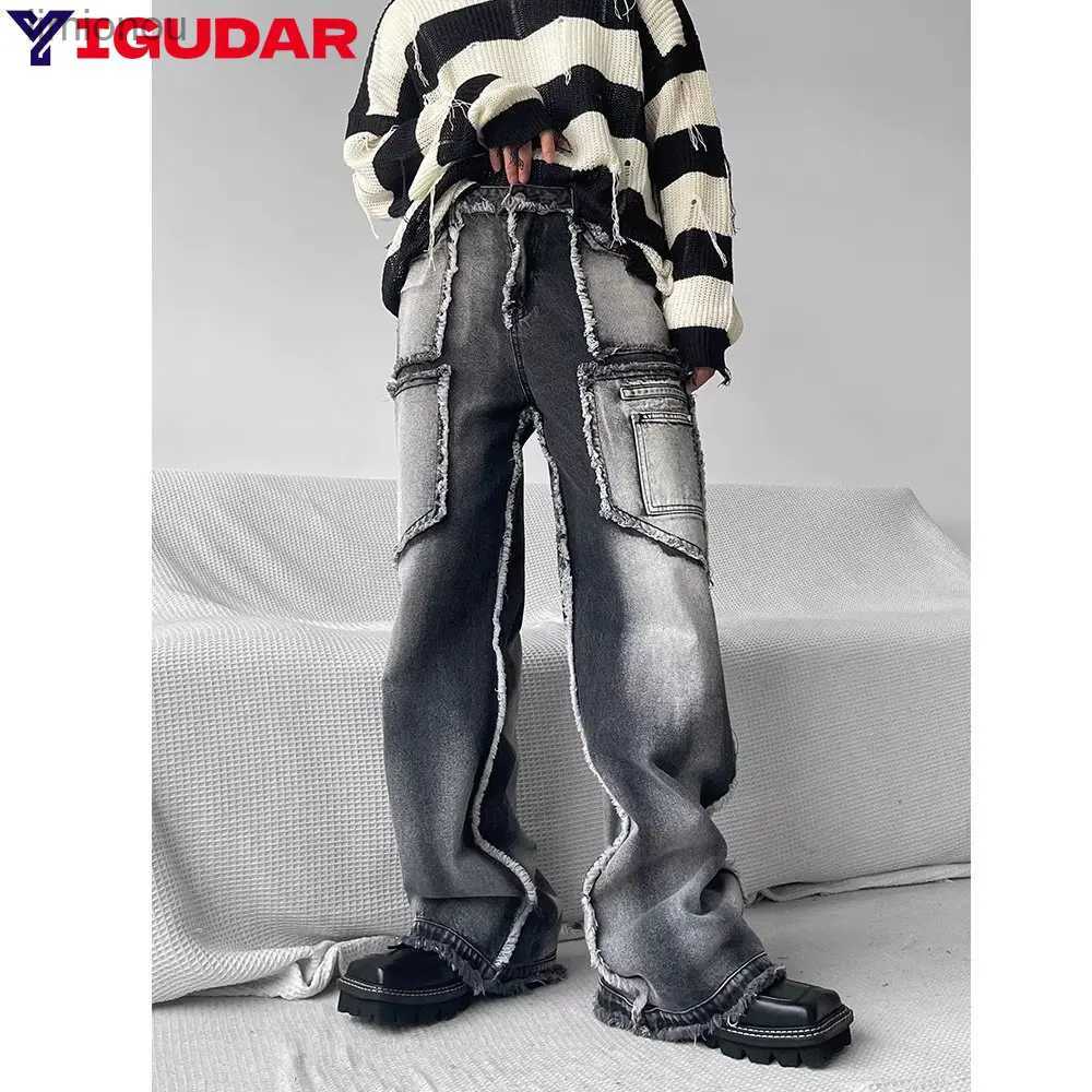 Men's Jeans Men's Gothic Baggy Jeans 2022 Punk Y2K Streetwear Vintage 90s Women Wide Leg Denim Cargo Pants Men Harajuku Grunge Trousers-image-940280803