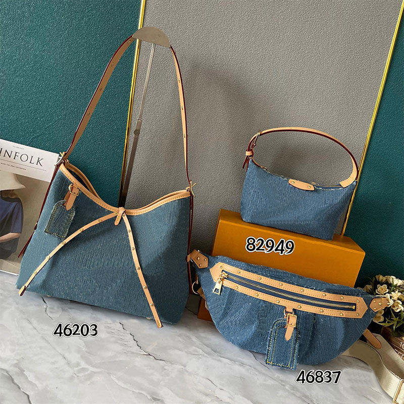 Denim Bag Vintage Hand Bag Waist Bag Designer Shoulder Bag Women Tote Bags Canvas Handbag Old Flower Underarm Bag Print Purse Backpack Gold Hardw-image-937406660