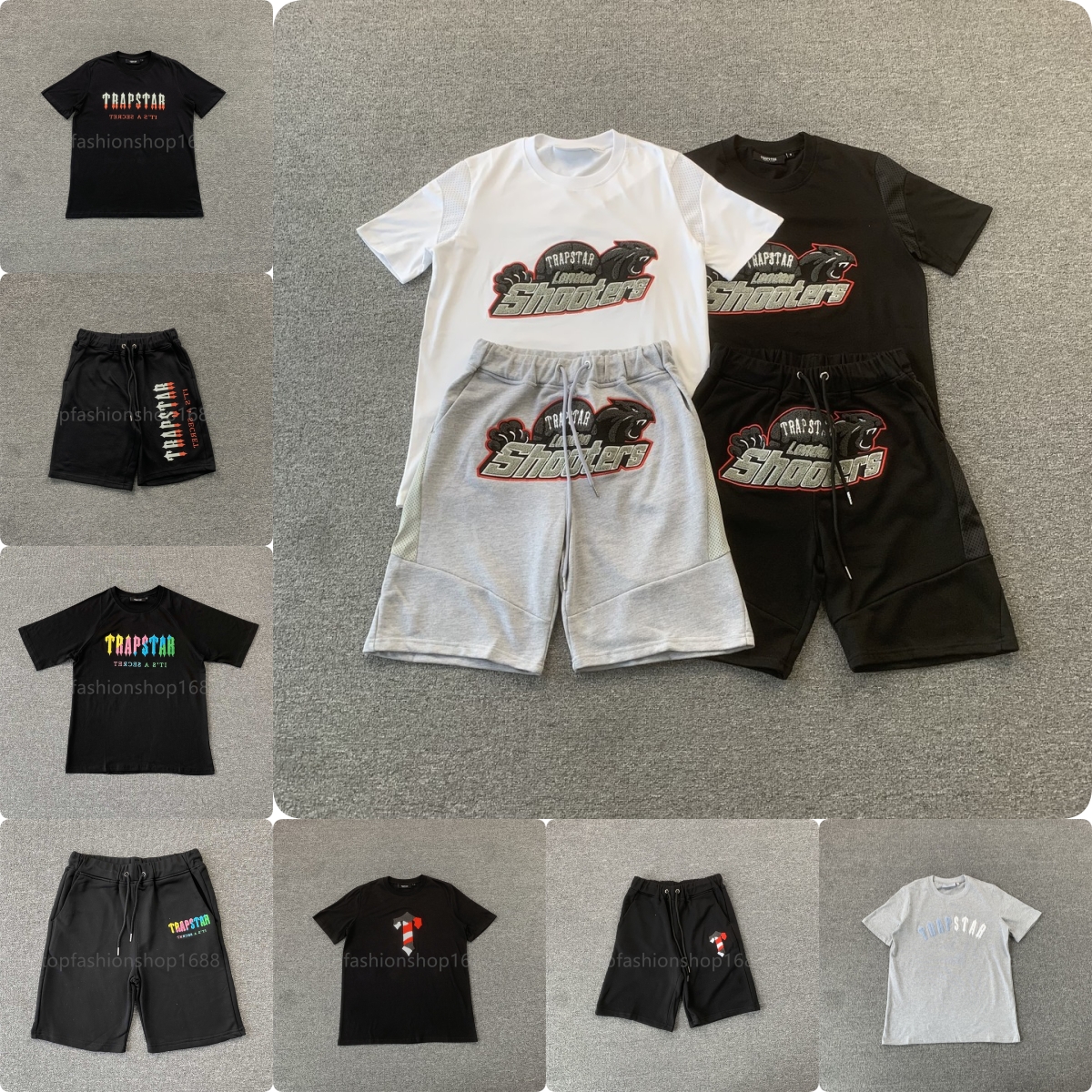 Trapstar Tracksuit Mens t Shirt Short Sleeve Print Outfit Chenille Tracksuit Black Cotton London Streetwear S-XL 