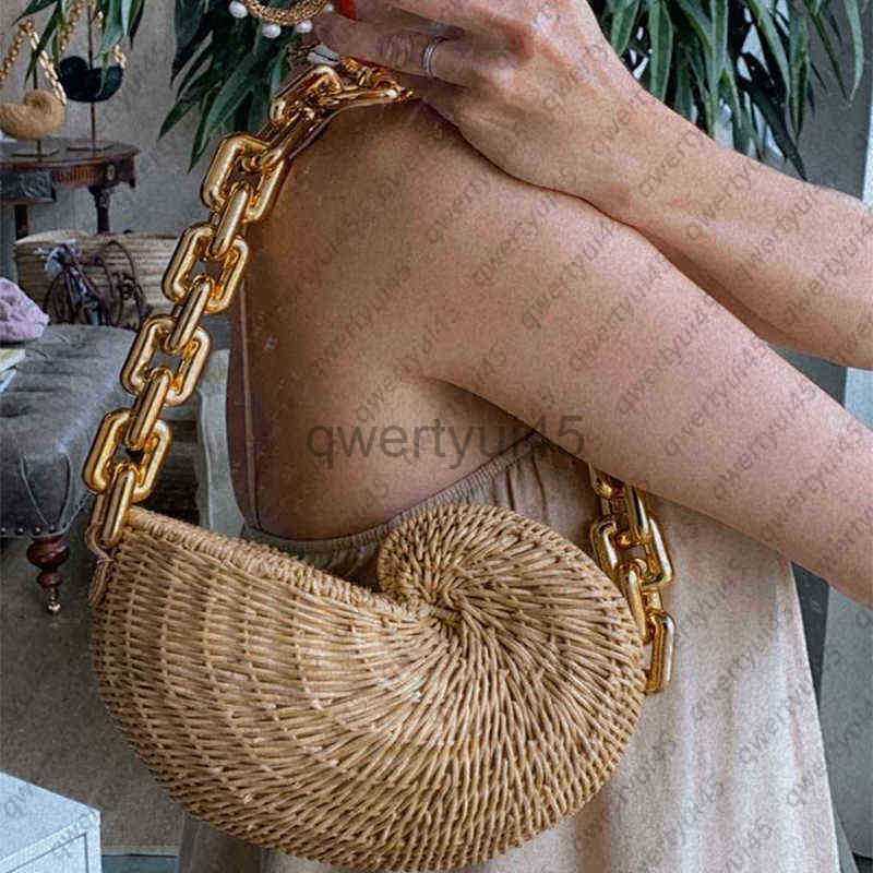 Sacs à bandoulière en paille de conque pour femmes, sac de marque en osier tissé, sacs à main et pochette de styliste en rotin, 2022