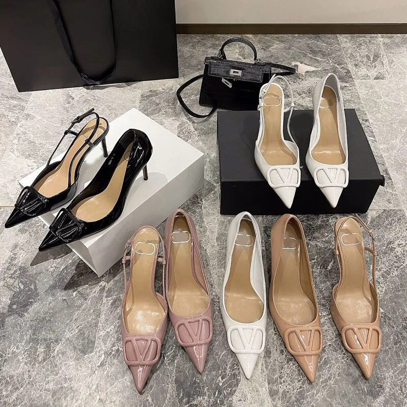 4/6/8cm Slingback Pumps Women Designer Shoes Point Toe Stiletto High Heels Sandal sexy Party wedding Shoes Slips On Quality leather Ankle-Wrap Dr