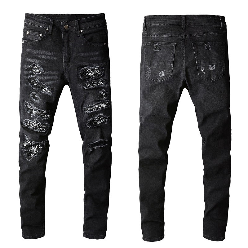 New Biker Jeans Men Autumn Casual Washed Cotton Fold Skinny Ripped Jeans Hip Hop Elasticity Slim Denim Jeans Pants Home J240111