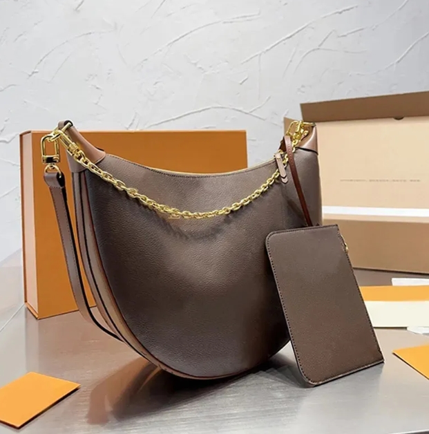 Hobo Loop Bag Women Designer Crossbody Handbag Purse Croissant Chain Bags Half-moon Underarm Purses Large Capacity Totes Removable Zipper brown S-image-937926471