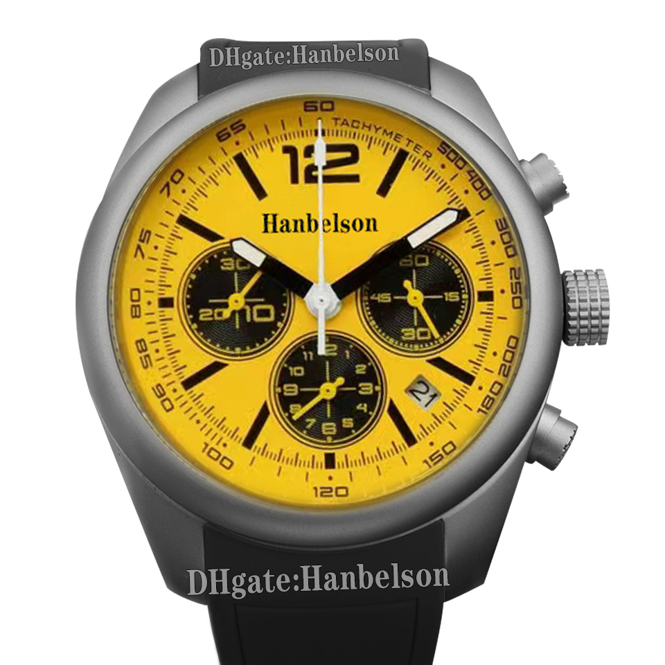 Sports Rubber Mens watch Titanium Sapphire glass Quartz movement Chronograph Wristwatch Yellow black two-tone face clock 44mm-image-938100640