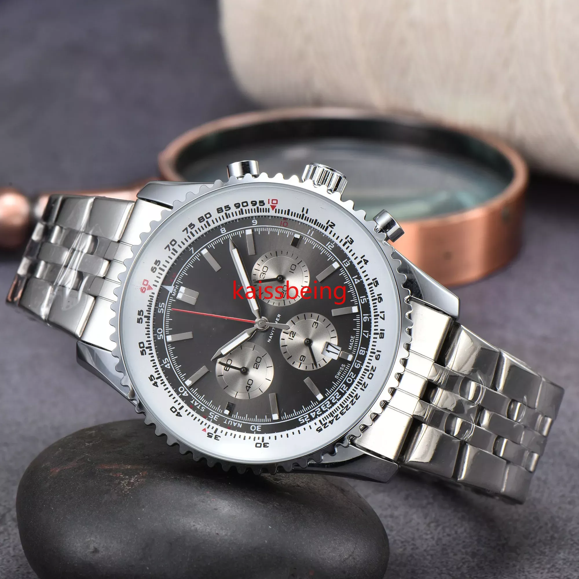 2024 Luxury Men's Leather Alloy Solid Steel Band Six Aedle Multi-Fonction Watch Quartz Watch with Calendar Function Business Leisure Loi de loisi