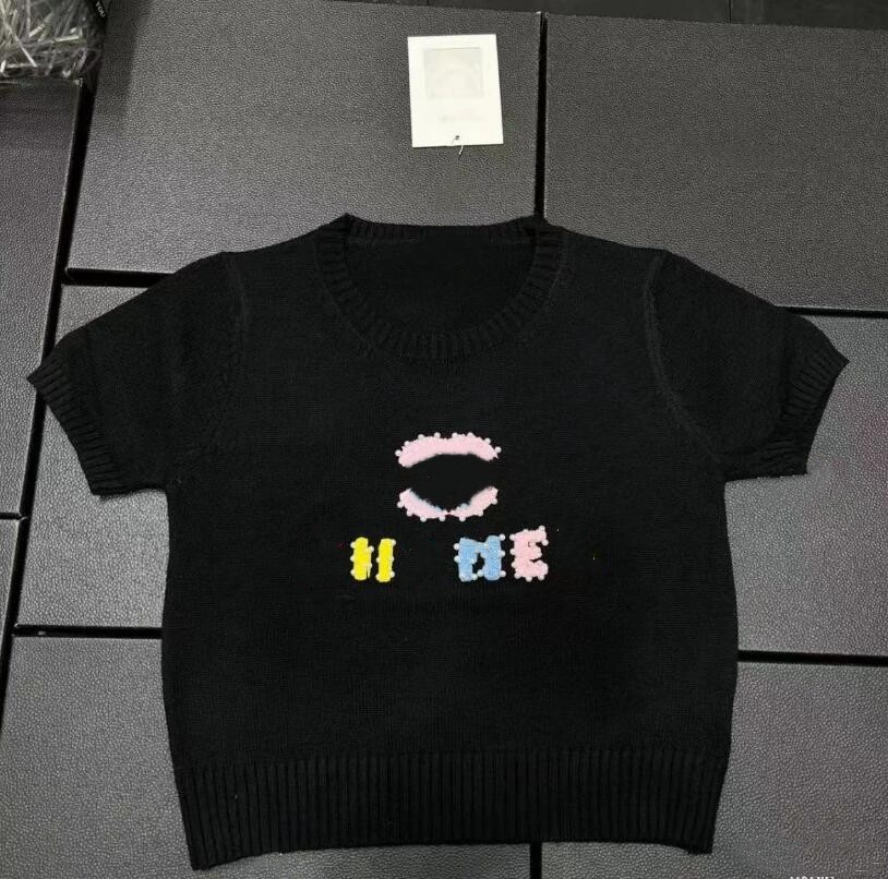Designer luxe femmes rayé tricoté pulls 2024CC femme col rond sweats à capuche à manches courtes élastique tricots t-shirts hauts