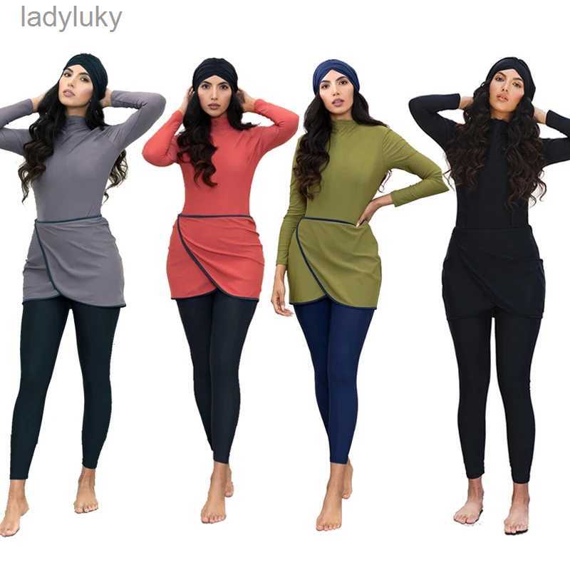 Swim Wear Muslim Swimwear Women Modest Patchwork Hijab Long Sleeves Sport Swimsuit 3pcs Islamic Burkinis Wear Bathing Suit 4XL R250428-image-938823457