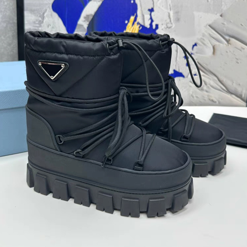 Fur Boot Shearling Apres ski designer Women Nylon Gabardine Apres ski Ankle Boots Booties Winter Autumn Skiing High Quality Thick soled with LOGO