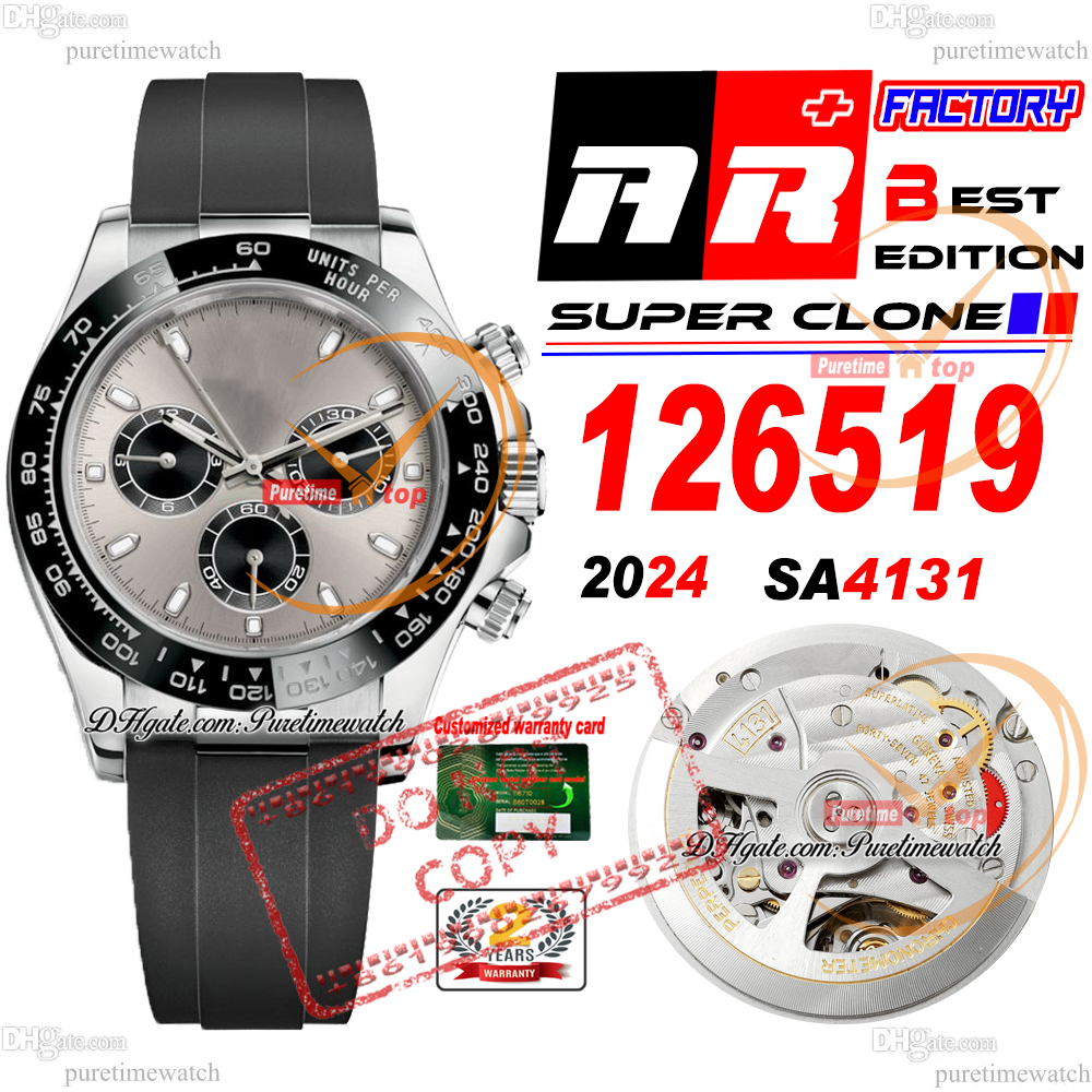 AR+F 126519 SA4131 Automatic Chronograph Mens Watch Black Ceramic Bezel Gray Dial 904L Steel Oysterflex Rubber Super Edition 2024 New Version Watches eta Puretime B2 