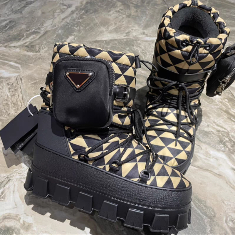 Fur Boot With Platform Shearling Apres-ski Boots Designer Women Boots Nylon Gabardine Apres -ski Boots Ankle Boots Booties Winter Autumn Skiing High
