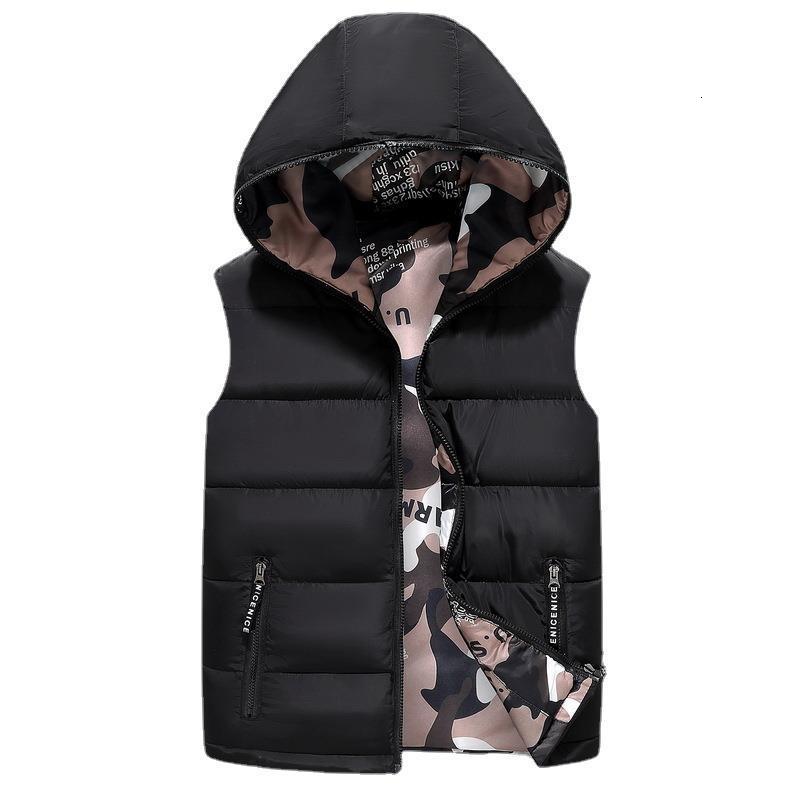 New Winter Reversible Hooded Sleeveless Jackets Stylish Camouflage Men's Vest Plus Size 4XL Double Side Windproof Warm Waistcoat 201124