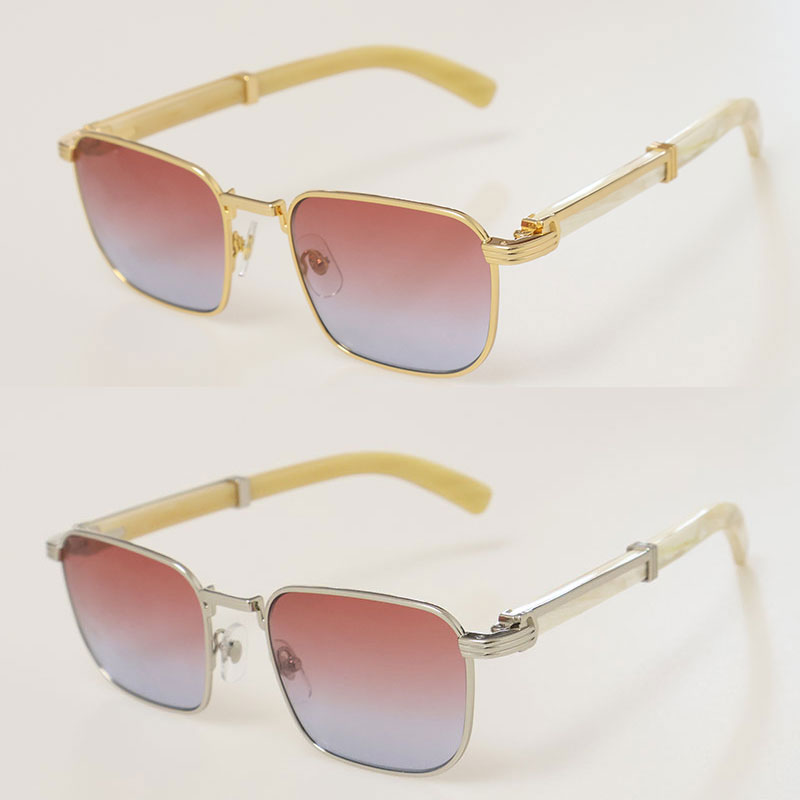 Selling "Buffs" 0363S Sunglasses Womans Original White Genuine Natural Horn Buffalo Horn Male Female Luxury Glasses Square Man Sunglass-image-914789211