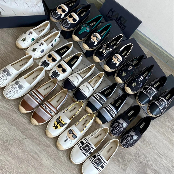 Chaussures de marque Marque de luxe Karl Lagerfield femme pêcheur espadrilles chaussures habillées femme homme broder pantoufles tissu diapositiv