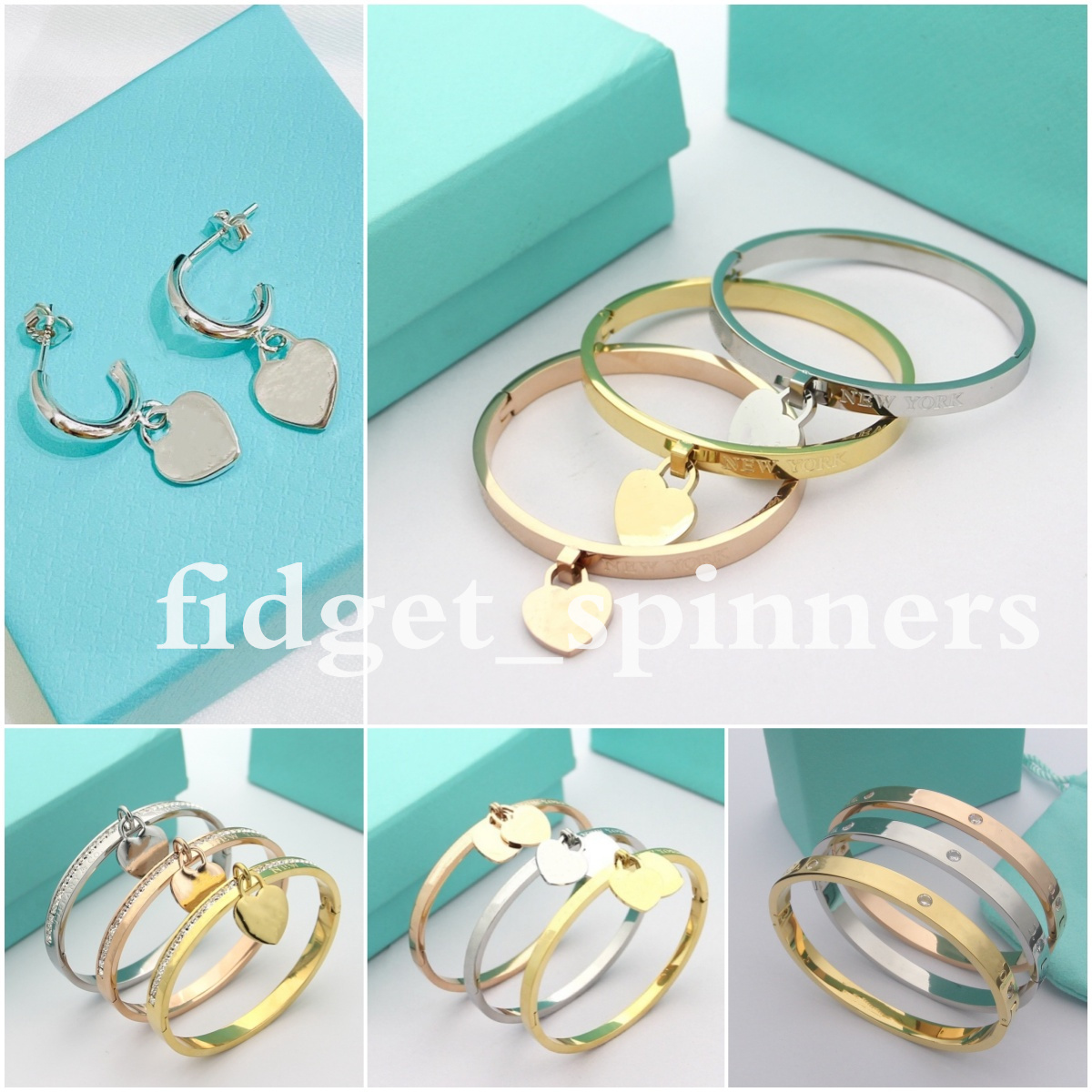 Fashion Designer Bracelet Women Heart Diamond Bracelet Letters Earrings With Dust Bag and Gift Box-image-939094126