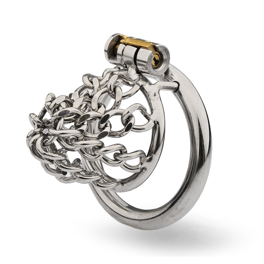 Chastity Cage Penis Ring Anti-off Ring Sex Toys For Men Hollow Cock Cage With Chain-image-939091066