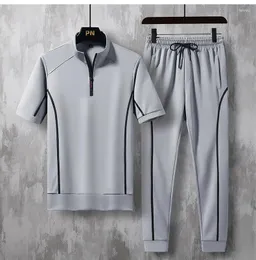Men`s Tracksuits 2023 Mens T-Shirt Set Solid Color Sportswear Summer Casual Men Tracksuit T Shirt Pants Two Pieces Suit Clothing