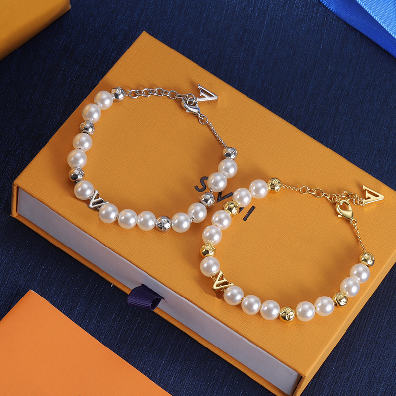 Brand Pearl Chain bracelet Noble Women Luxury Charm Bracelets Classic Letter Jewelry Elegant Ladies Best Gift-image-939453899