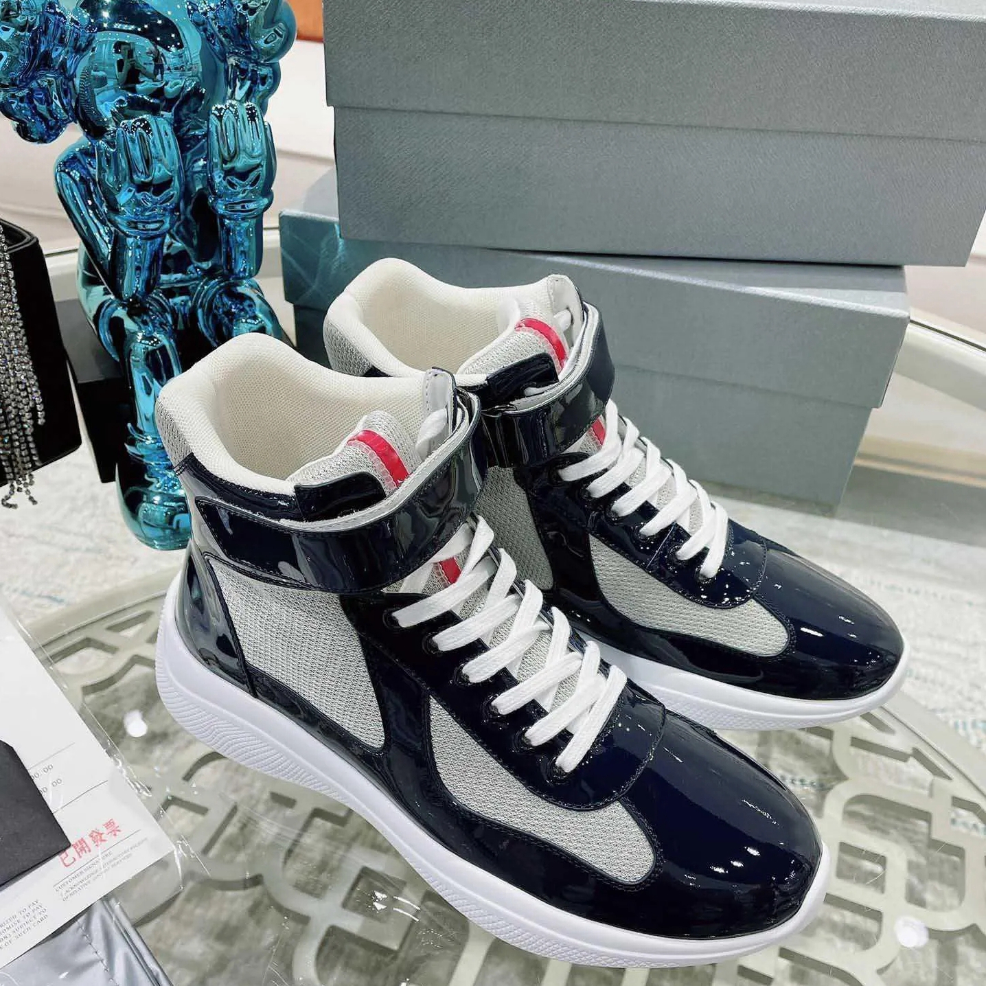 America Cup Sneakers Designer Men Patent Leather Shoes Mesh Nylon Runner Trainers Women High Top Casual Shoes Outdoor Training Shoes With Box-image-916217547