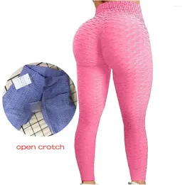 Women`s Leggings Invisible Open Crotch Sex Yoga Pants For Women Jacquard Bubble High Waist Tummy Control Exercise Elastic Fitness Tights