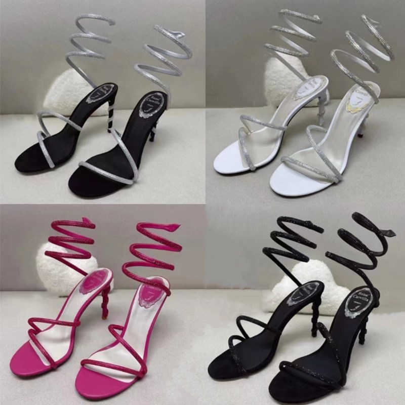 New Women's Sandals Crystal Black Bling Entangled Rhinestone High Heels Summer Shoes For Women Stlettos35-43 size