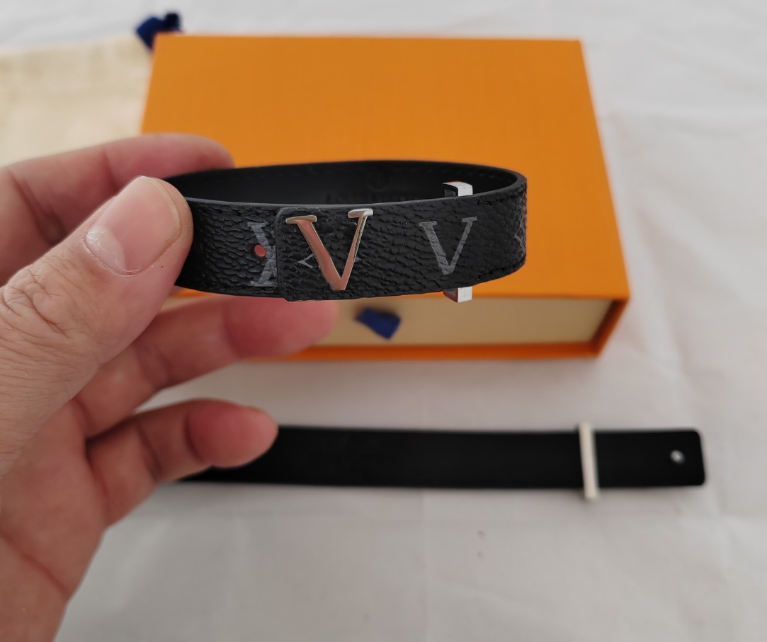 Brand Designer High-end Luxury Men&#039;s Bracelets Fashion Unisex Jewelry Aolly Buckle black Leather black color-image-939616252