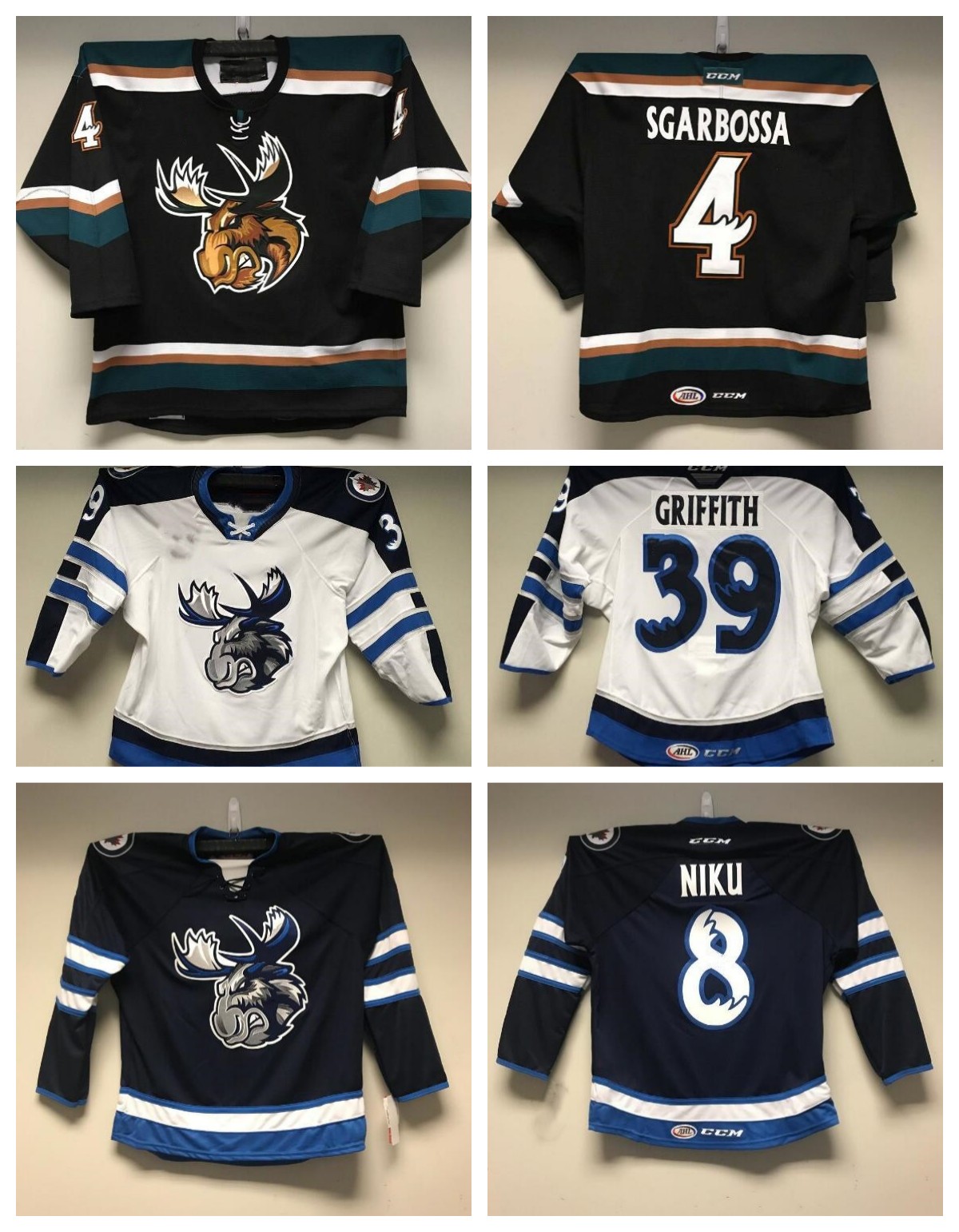 Custom Men's Manitoba Moose Hockey Jersey AHL Jerseys Goalie Any Name number Stitched-image-939613976