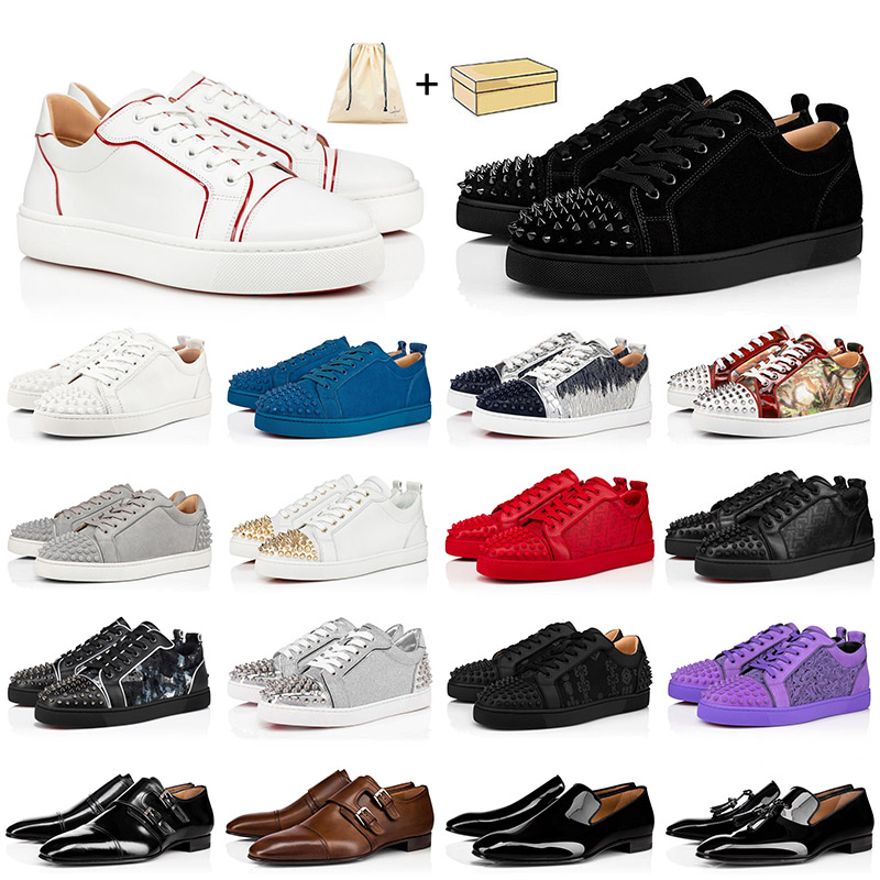 With Box Luxury Loafers Red Bottoms Designer Mens Shoes Platform Sneakers Rivets Low Studed Casual Womens Shoe Black Suede Spikes Glitter Flat Tr