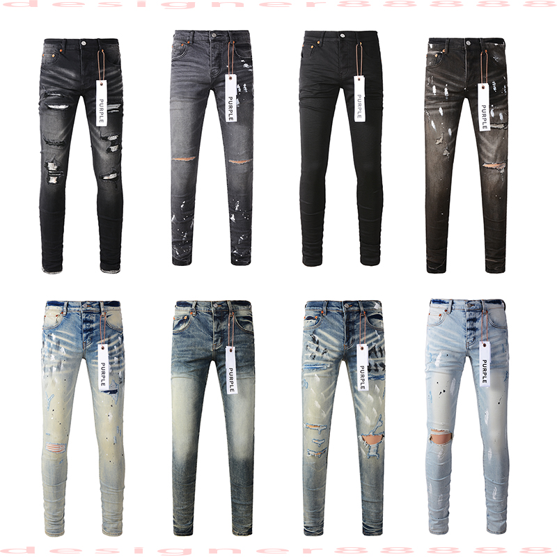 purple jeans designer jeans for mens purple brand jeans hole skinny motorcycle Trendy Ripped patchwork hole all year round slim legged 
